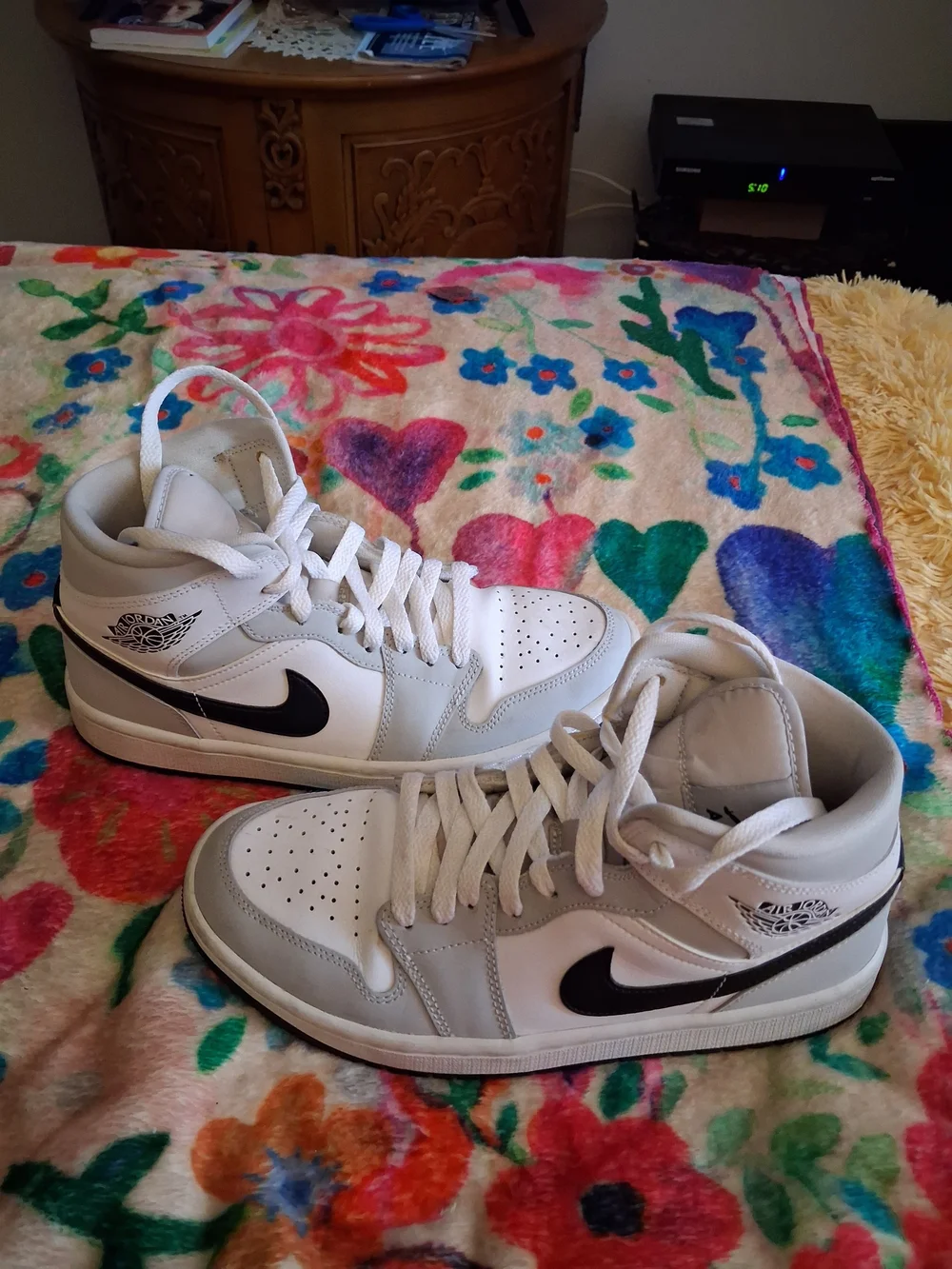 Nike Women's Air Jordan Mid-Top Sneakers in White and Light Gray